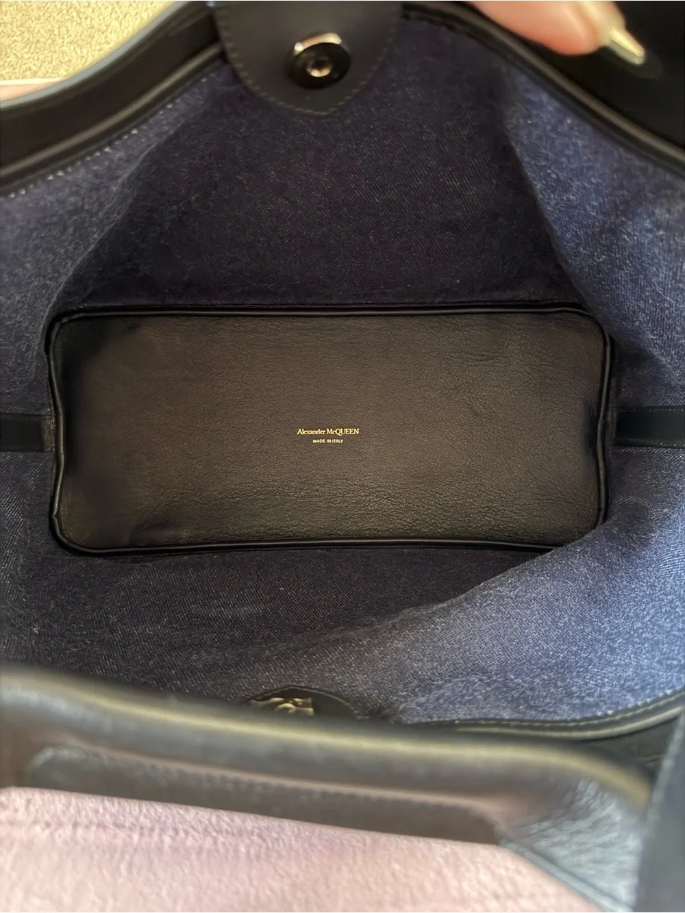💯Auth! Alexander McQueen “The Bow Bag” Denim w Black Leather Trim & Interior.